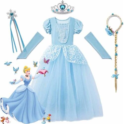 Disney Cinderella Princess Dress Girls Birthday Gift Dress Up Fantasy Halloween Cosplay Costume Formal Party Gown Frocks