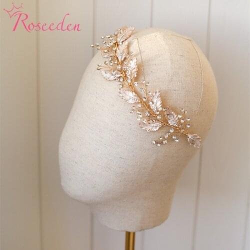 Golden Classic Wedding Headband Headdress Bridal Hair Jewelry Beautiful Flowers Handmade Beaded Hair Band Headpiece RE3808