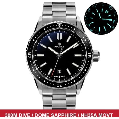 Retro Sports Watch Mens 300M Diver Automatic Mechanical Watch NH35 Dome Sapphire Crystal Luminous 43mm Wristwatches RDUNAE 2021