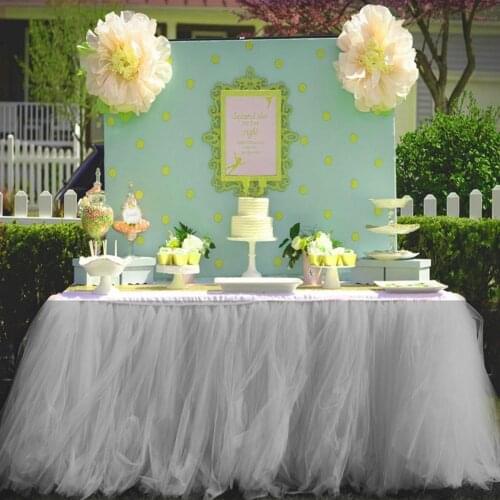 Romantic Fluffy Table Skirt Tulle Tableware Tablecloth Skirting for Baby Shower Christmas Party Wedding Cake Table Decoration