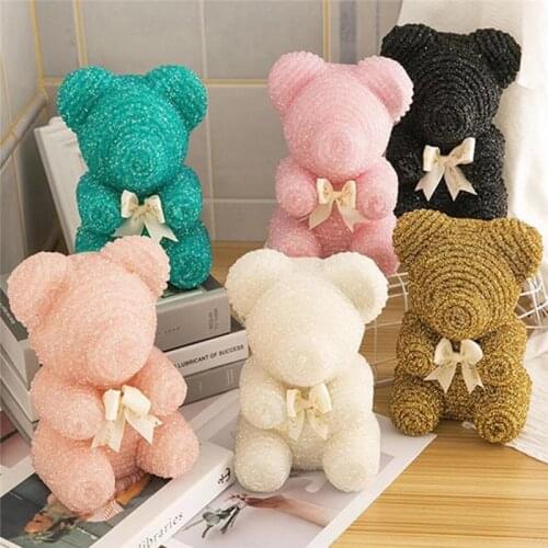 DIY Wedding Valentines Gift Rose Bear Emulated Flower Immortal Bear Birthday Gift Hot Creative Crystal Diamond Rose Bear