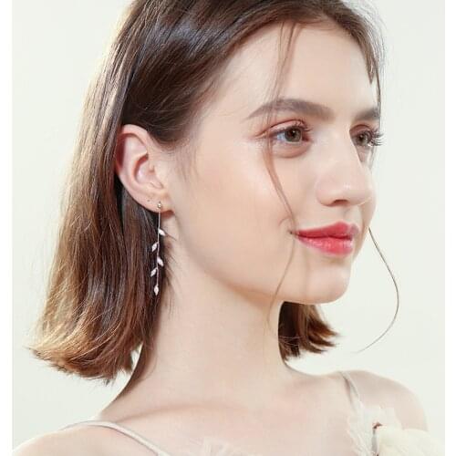 VIVA MIA Silver Plated Crystal Leaf Tassel Drop Earrings For Women Wedding Fashion Jewelry Gift