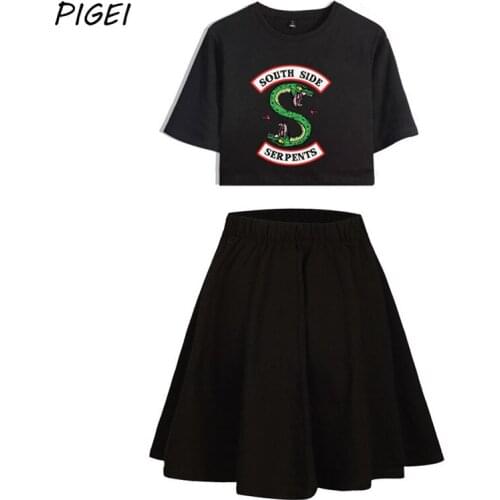 Southside Serpents Riverdale Printed Women Two Piece Skirts Sets Summer Harajuku Short Sleeve O-neck T-shirt Skirts Summer Sets
