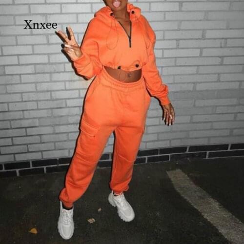 Spring and Autumn Womens Sportswear Two-Piece Pure Color Short Hooded Sweater Jogging Sweatpants Loose Suit Sports Suit