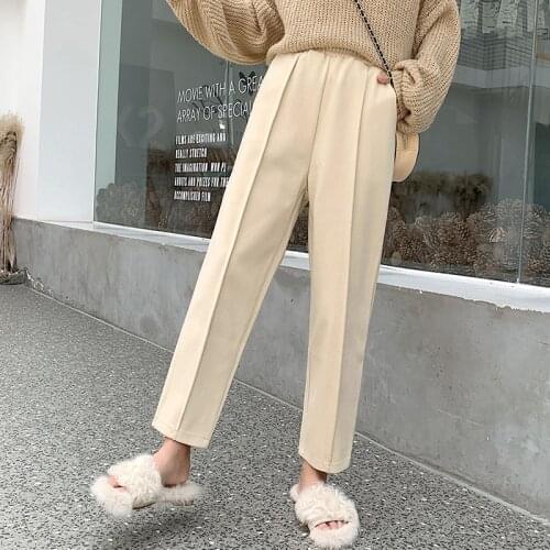 Spring Fashion Women Tweed Pants Plus Size 5xl Loose Beige Black Casual Korean Harem Woolen Elastic Waist Women Trousers