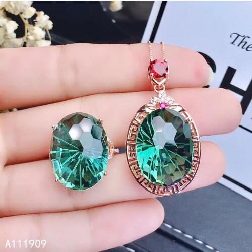 KJJEAXCMY boutique jewelry 925 sterling silver inlaid Green crystal necklace pendant ring Womens suit