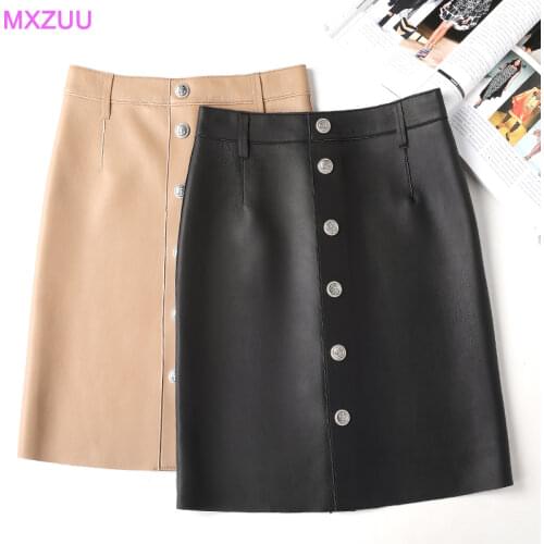 Falda Verano Women Genuine Leather Mini Jupe Ladies Sheepskin A-line High Waist Wrap Skirt Elegant Show Thin Saia Longa Feminina