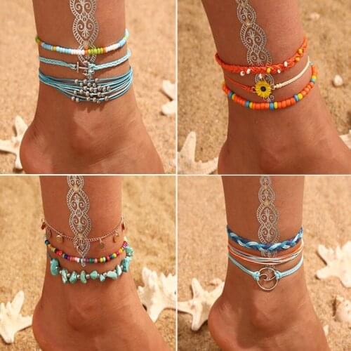 Shell Starfish Pendant Anklets for Women Stone Beads Anklet Bracelet Bohemian Ocean Style Tobilleras Mujer Foot Jewelry