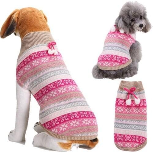 Winter Pet Cat Dog Clothes Strip Printed Knit Sweater For Small Large Bichon Pomeranian Warm Pullover Costume