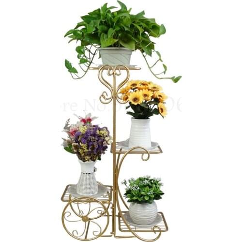 Golden Light Luxury Flower Stand Wrought Iron Multi-layer Metal Flower Shelf Flower Pot Stand Living Room Floor Green Dil