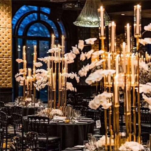 1 Pcs 8 heads metal candlestick acrylic candlestick wedding table center flower stand candlestick Glass lampshade