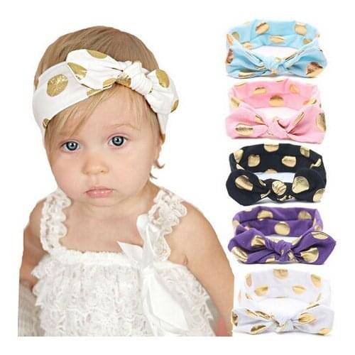 1 PCS Gold Polka Dots turban Cotton Headband Girls Knotted Bow Head Wraps Rabbit EAR Hair Bands Headband Kid Hair Accessories