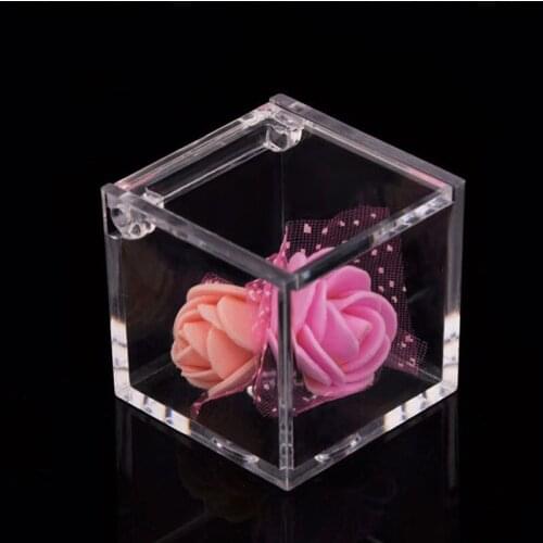 100pcs Wedding Favor PS Environmental Flip Transparent Plastic Square Packing Box Candy Boxes 2 Sizes For U Pick ZA4625