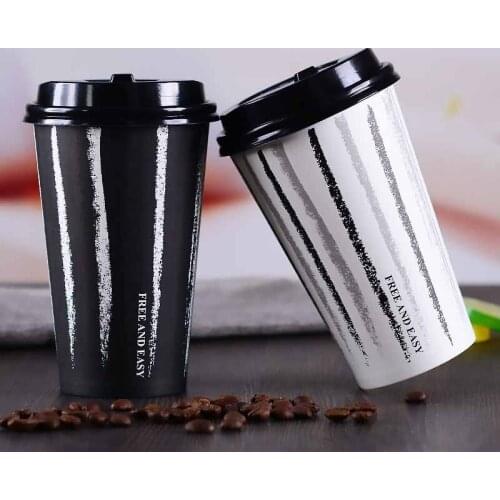 16oz Disposable Coffee Cup With Plastic Lids 18PE Film Hot Drinks Mug Good Quality Heat-resistant Tea Cups Drinkware 50/100pcs
