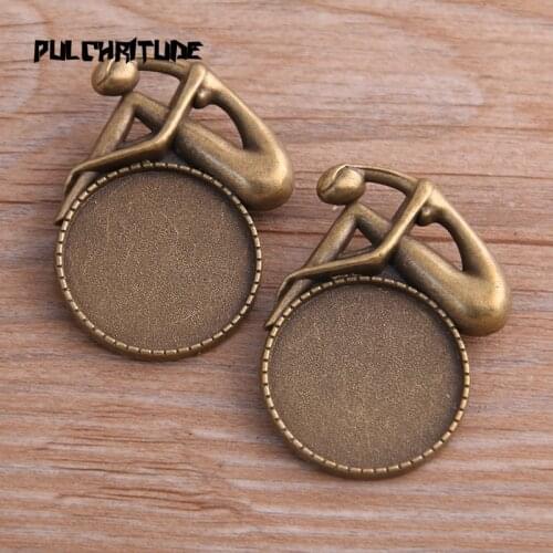 2pcs 25mm Inner Size Antique Bronze Round Punk Toothed Brooch Cabochon Base Setting Charms Pendant