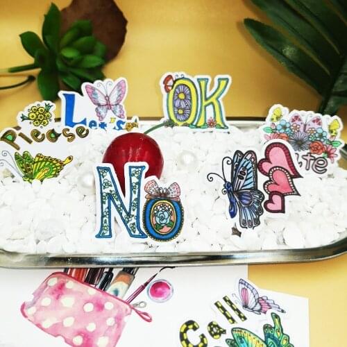 40pcs Cute Butterfly Text Cartoon Album Scrapbook Waterproof Decoration Sticker DIY Handmade Gift Scrapbook Sticker