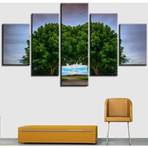 5 Pieces Wall Art Canvas Painting Tree Bridge Door Natural Landscape Poster Mosern Home Living Room Modular Pictures Framework