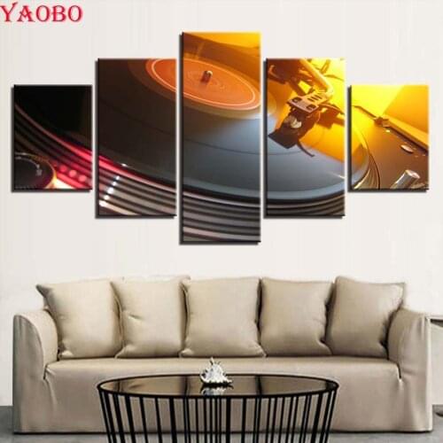 5D DIY Diamond Painting 5 Pieces Music DJ Console Turntables Embroidery Full drill Mosaic Cross-Stitch Bar Night Club Wall Art