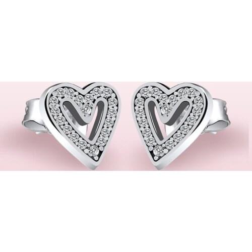 Authentic S925 Sterling Silver Pan Earring Hand Painted Love Creative Heart-shaped Earrings For Women Wedding Fashion Jewelry