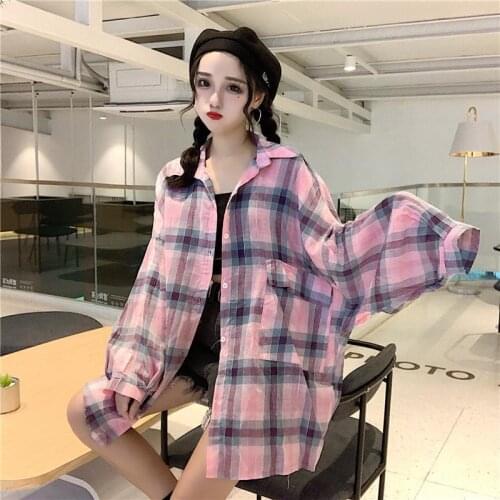 Blouse Women Plaid Shirt for Women Korean Loose Retro Coat Top Blusas Ropa De Mujer