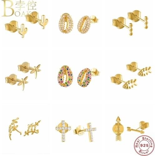 Boako 925 Sterling Silver Piercing Stud Earrings For Women Lovers' Ladies Birthday Gift Luxury Bling Zircon Earring Fine Jewerly