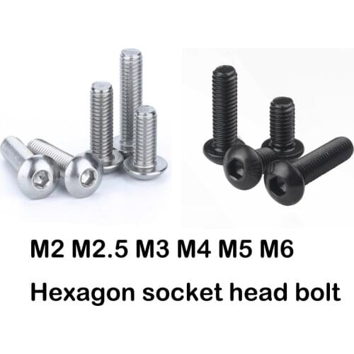 10/50pcs M2 M2.5 M3 M4 M5 M6 304 A2-70 Stainless Steel Black grade 10.9 ISO7380 Hexagon Hex Socket Head Button Allen Bolt Screw