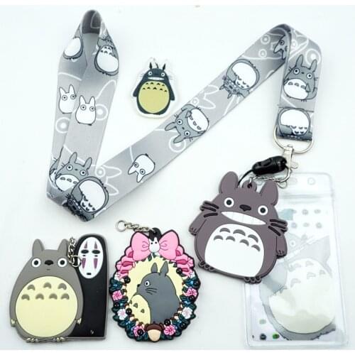 I124 Cartoon Lanyard Totoro Neck Straps ID Badge Holder Cute Anime Pendant Mobile Phone Keyring Charms Cosplay Keychain Gift