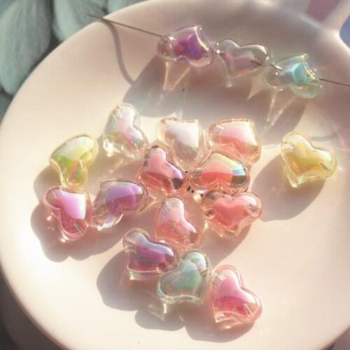 10pcs 22mm Acrylic Lovely Heart Beads Rainbow AB Beads Color Beads For Jewelry Making DIY Necklace Crafts Beads Accessories