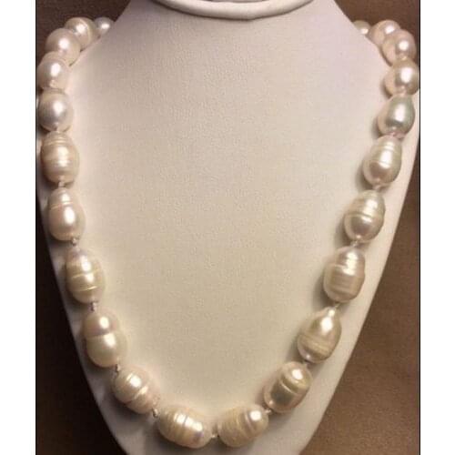 Elegant 13-14mm south sea natural baroque white pearl necklace 18inch