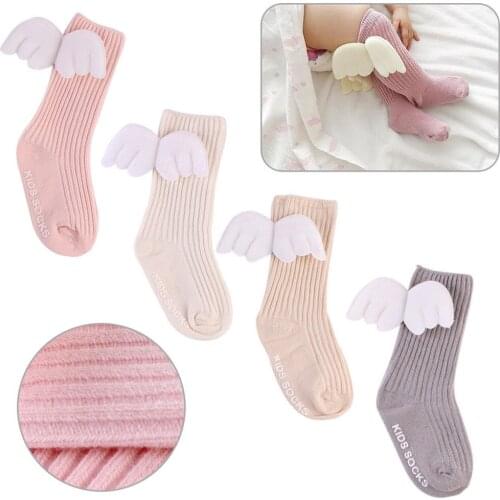 FOCUSNORM Kids Toddler Girls Stockings Ruffles Soft Knee High Leg Warmer Angel Wings Cotton Stocking