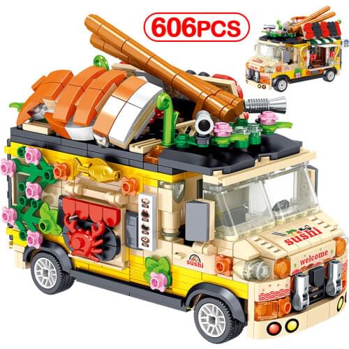City Friends Food Snacks Street View Shop Mini Building Blocks Creator Dining Car Ice Cream Truck Bricks Toys For Children Girls