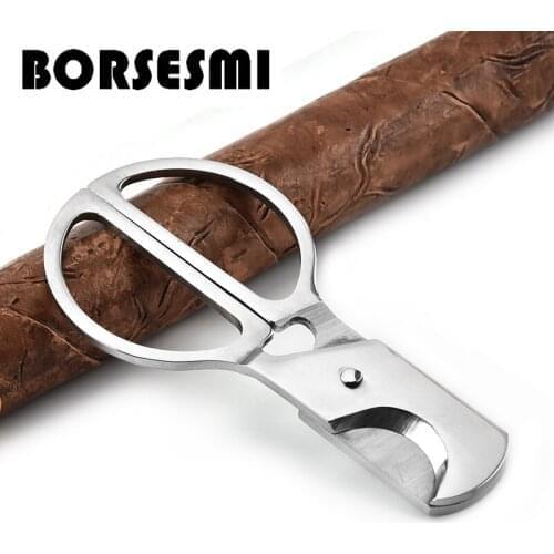 Hot sale handheld portable metal cigar cutter knives smoking accessories sharp stainless steel cigar scissors