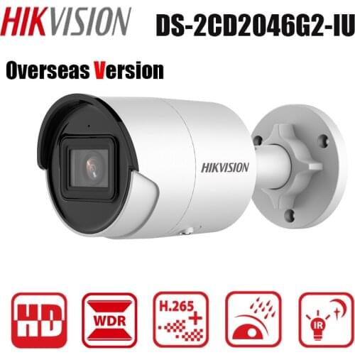 Hikvision 4MP DS-2CD2046G2-IU Built-in Mic POE H.265+ Bullet Network Camera IP66 AcuSense Fixed CCTV IP Camera
