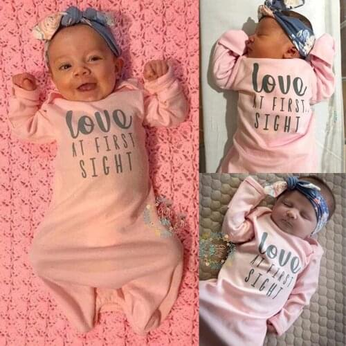 Newborn Baby Girl Boy Cotton Gown Letter Outfit Pajamas Set Sleepwear Baby Night Dress