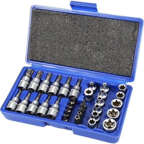 34PCS/Set Car Repair Combination Suit Outer Nuts Set Socket Wrench Tool T-profile Bit Set Car Accessories Car Repair Tool HWC