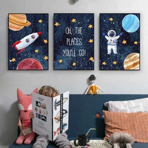 Space Wall Poster Print Inspirational Text Artwork Spaceship Astronaut Nursery Canvas Painting Boy Room Decoration Picture