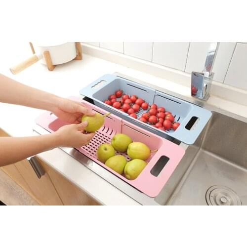 Kitchen Fruit Basket Adjustable Drying Rack Sink Dish Organizer Sink Drain Basket Vegetable Fruit Holder Storage Rack 4 Colors