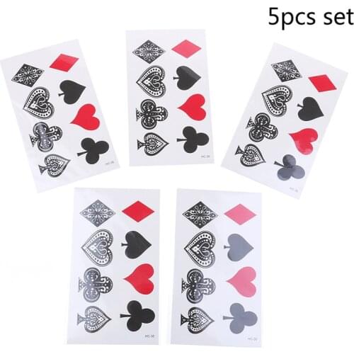 Fashion 5pc Poker tattoo Poker Temporary Tattoo Stickers For Children Kids School Waterproof Tattoo