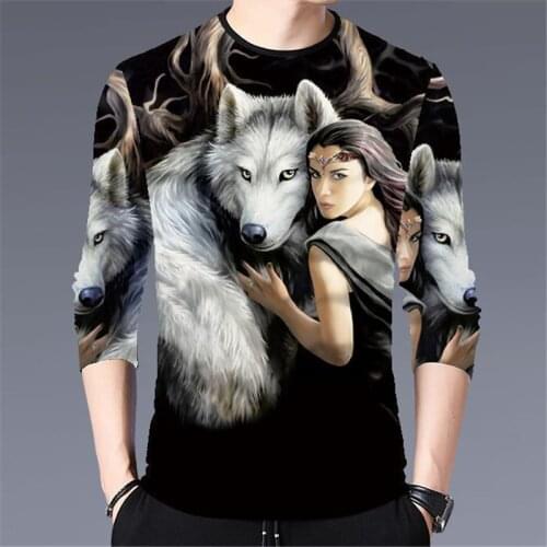 Fashion Mens Forest Beauty Beast 3D Printing Long Sleeve Round Neck T-shirt 2020 Mens Casual Top Loose Plus Size Clothes 4XL