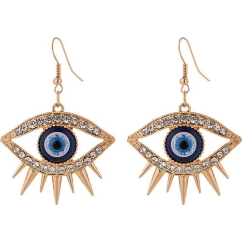 Fashion gold exaggerated personality blue crystal eye earrings women men Korea shiny jewelry 2020