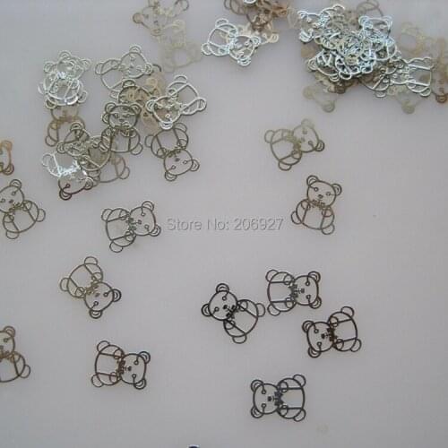 MS196-1 100pcs Silver Cute Bear Metal Sticker Nail Art Metal Sticker Nail Art Decoration Non-adhesive Sticker