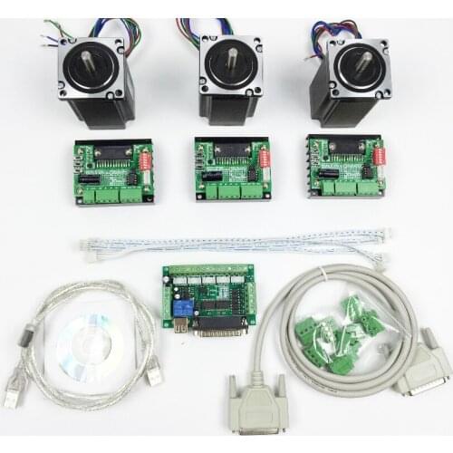 CNC Router Kit 3 Axis, 3pcs 1 axis TB6560 driver +one interface board + 3pcs Nema23 312 Oz-in stepper motor