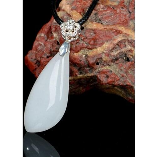 Natural hetian white jade pendant hand carved drop jade pendants jade necklace women fine jade jewelry rose gold