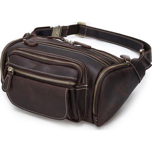 Newsbirds Genuine Leather Waist Bag Real Cowskin Leather Belt Pouch Mulit Pockets Leather Waist Packs Vintage Mens Fanny Pack