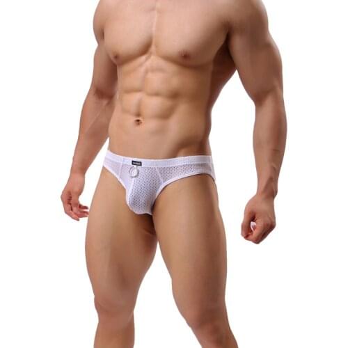 Breathable Men Underwear Underpants Briefs Shorts Metal Hoop Decor Bikinis Men Sexy Mesh Briefs Low-Rise Shorts