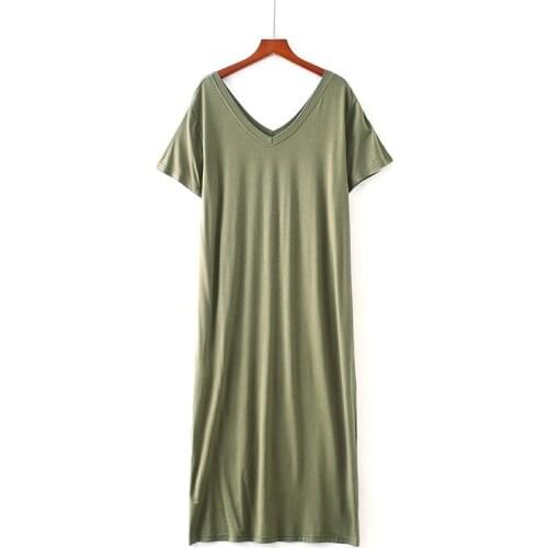 Modal Nightdress Loose Split V-Neck Home Gown OVERSIZE NEW Short Sleeve Nightgown Nightwear Comfortable Sleepwear Soft Women