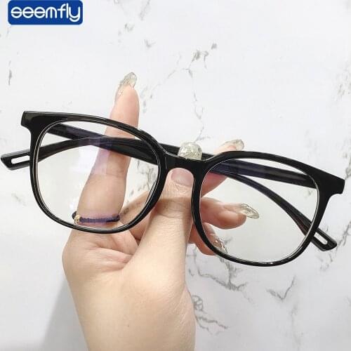 Seemfly Black Square Eyeglasses Frame For Women Men Anti Blue Ray Glasses Frame Optical Computer Eyewear Clear Lenses Spectacle