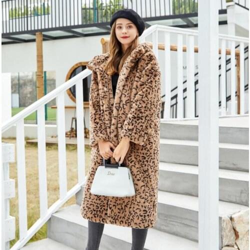 Autumn faux mink leather jacket womens Leopard hood long fur leather coat women slim jackets jaqueta de couro fashion