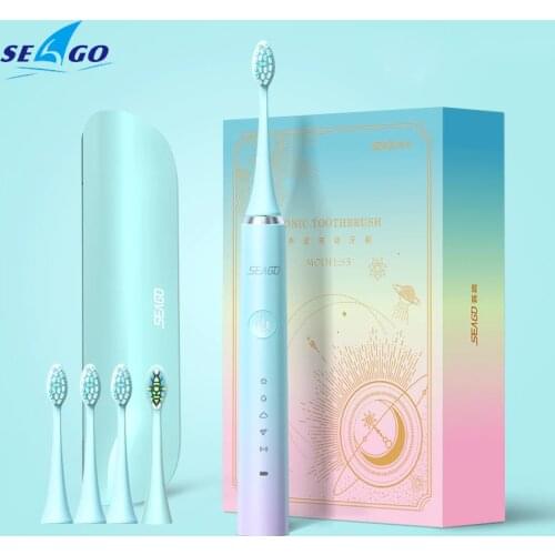 SEAGO Rechargeable Sonic Electric Toothbrush 5 Mode Waterproof Fast Chargeable Tooth Brush Head Adult S2 Couple Gift