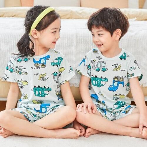 Kids Pajamas for Girls Boys Clothes Animal Dinosaur Baby Pajamas Set Christmas Cotton Short Sleeve Homewear Childrens Clothing